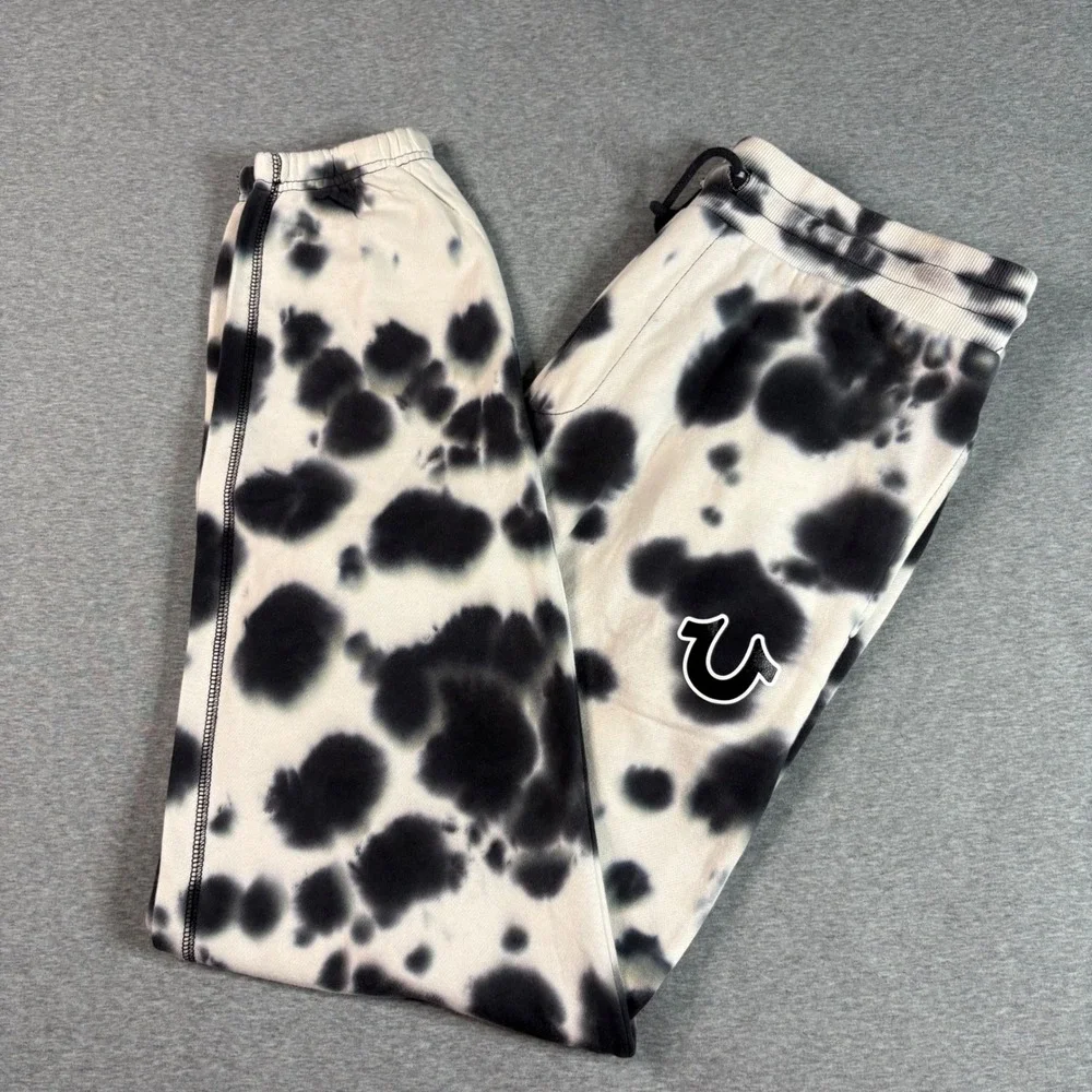 True Religion Mens Sunset Jogger Tie Dye Black White Fleece Sweatpants Large L